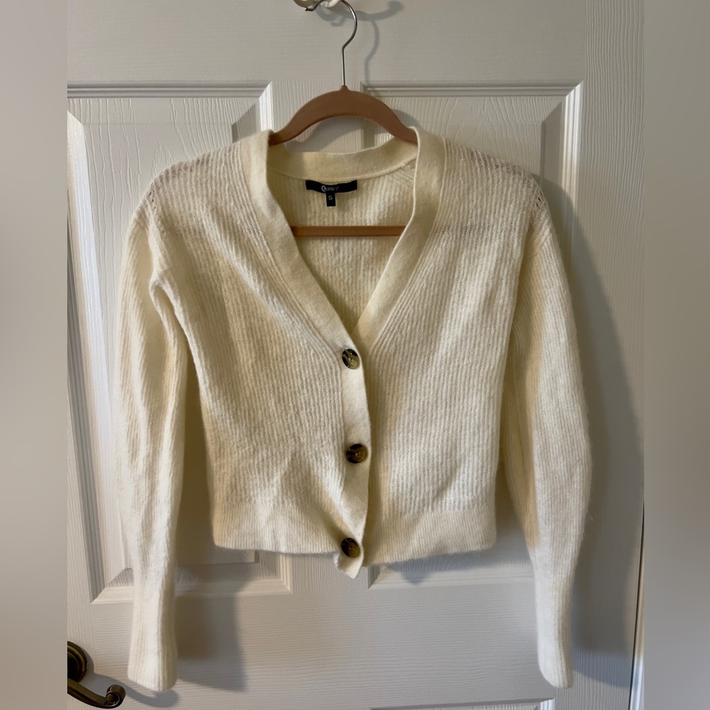 Quince Baby Alpaca Cropped Cardigan SZ S Color Ivory